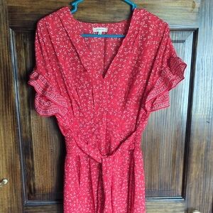 Max Studio Red and White Ruffled Wrap Sundress